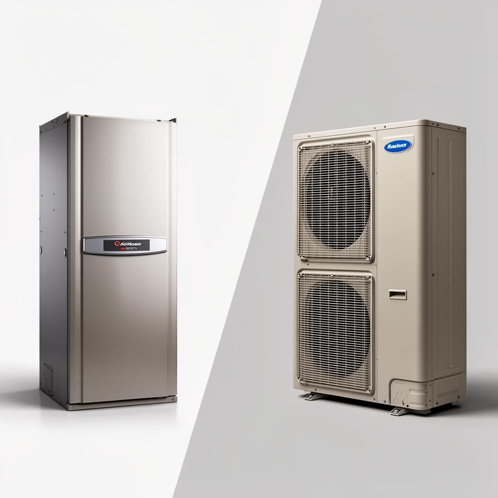 High-efficiency furnace next to an outdoor heat pump unit